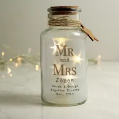 Personalised Mr and Mrs LED Glass Jar, Engraved Wedding Keepsake, Custom Couple Light thumbnail 3