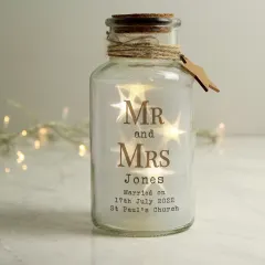 Personalised Mr and Mrs LED Glass Jar, Engraved Wedding Keepsake, Custom Couple Light thumbnail 4