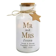 Personalised Mr and Mrs LED Glass Jar, Engraved Wedding Keepsake, Custom Couple Light thumbnail 5