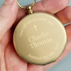 Personalised Religious Compass, Engraved Brass Baptism Keepsake, Holy Communion Gift thumbnail 3