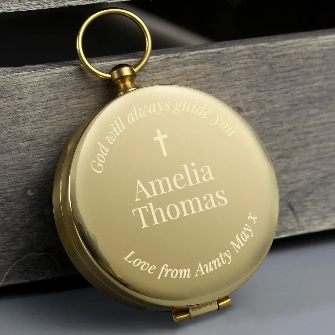 Personalised Religious Compass, Engraved Brass Baptism Keepsake, Holy Communion Gift — photo 4