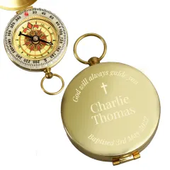 Personalised Religious Compass, Engraved Brass Baptism Keepsake, Holy Communion Gift thumbnail 5