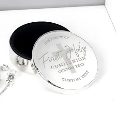 Personalised Communion Trinket Box, Custom Engraved Round Cross Keepsake thumbnail 2