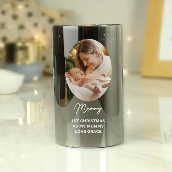 Personalised Smoked Glass LED Candle, Custom Photo Upload Light
