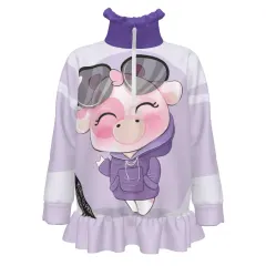 Girls' Half-Zip Long-Sleeve Sweatshirt with Ruffle Hem thumbnail 1