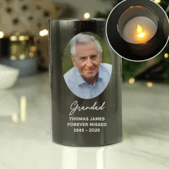 Personalised Smoked Glass LED Candle, Custom Photo Upload Light thumbnail 3