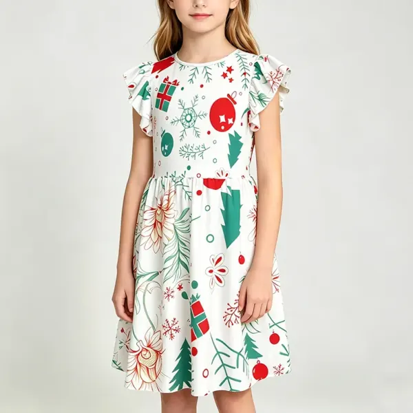 Big Girls' Ruffle Sleeve Crew-Neck Dress