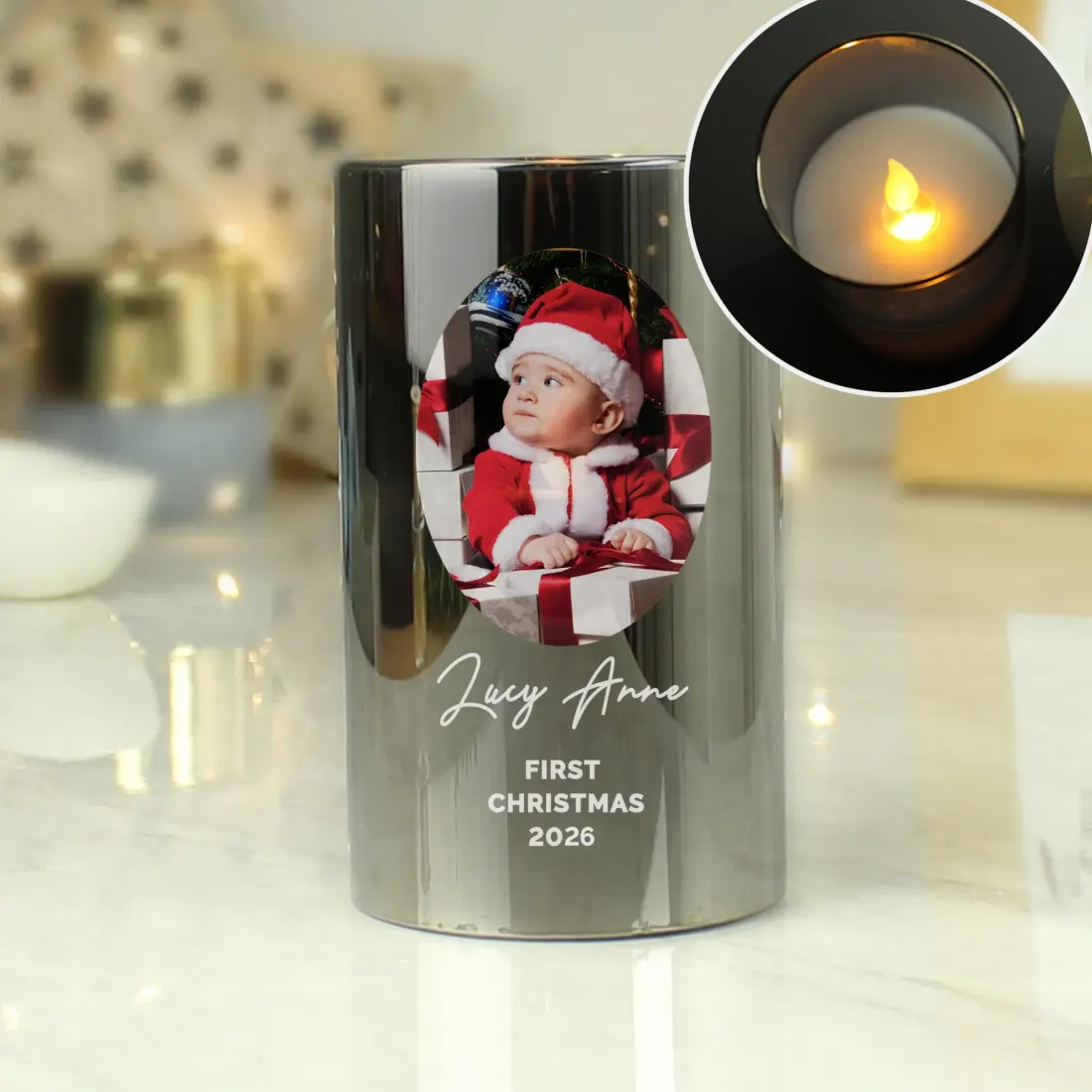 Personalised Smoked Glass LED Candle, Custom Photo Upload Light — photo 5