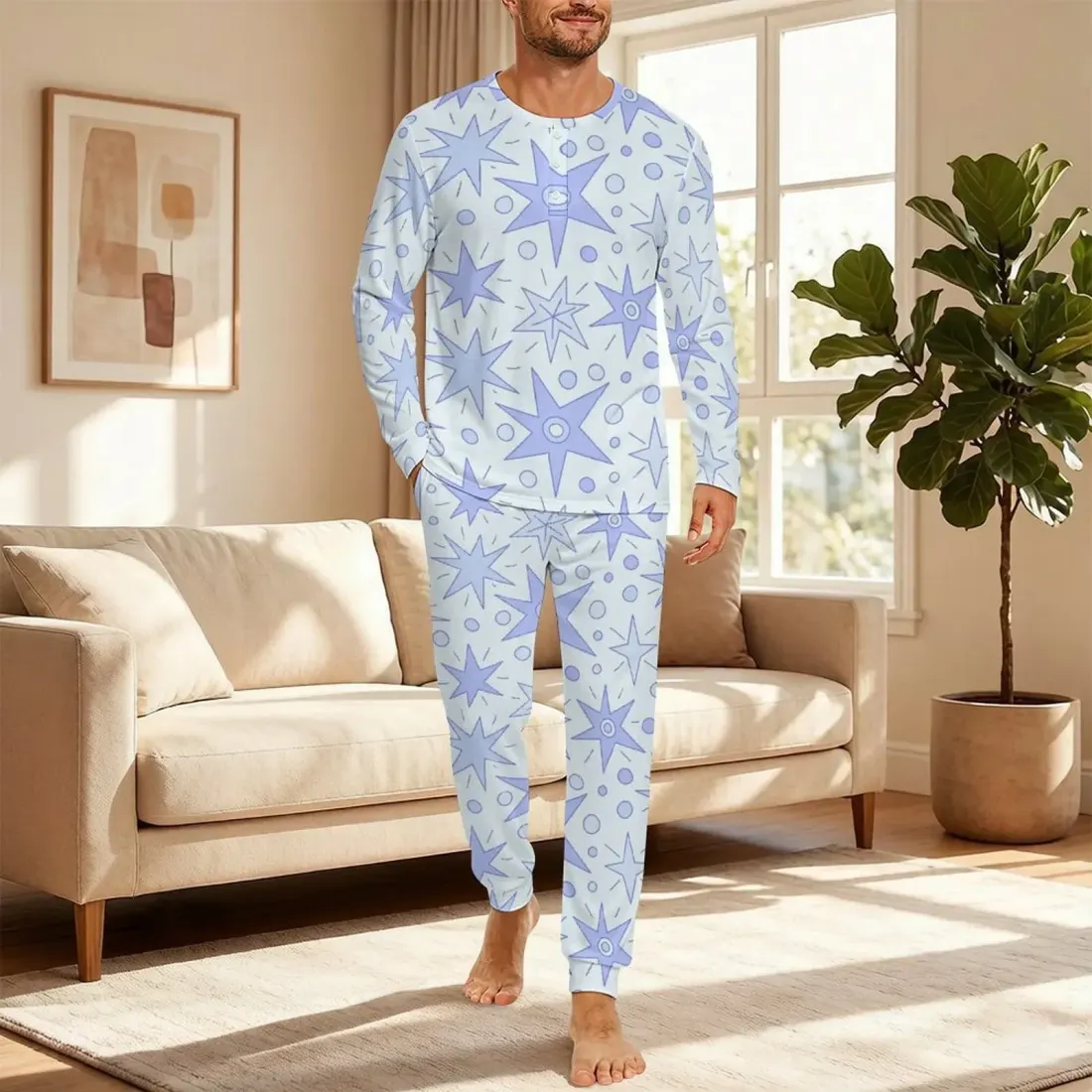 Men's Long Sleeve Henley Collar Pajama Set