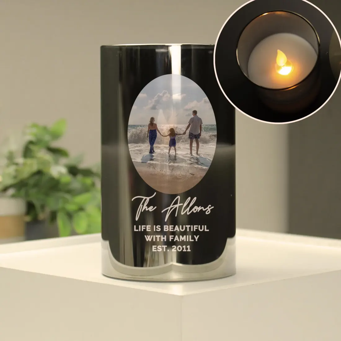 Personalised Smoked Glass LED Candle, Custom Photo Upload Light — photo 6