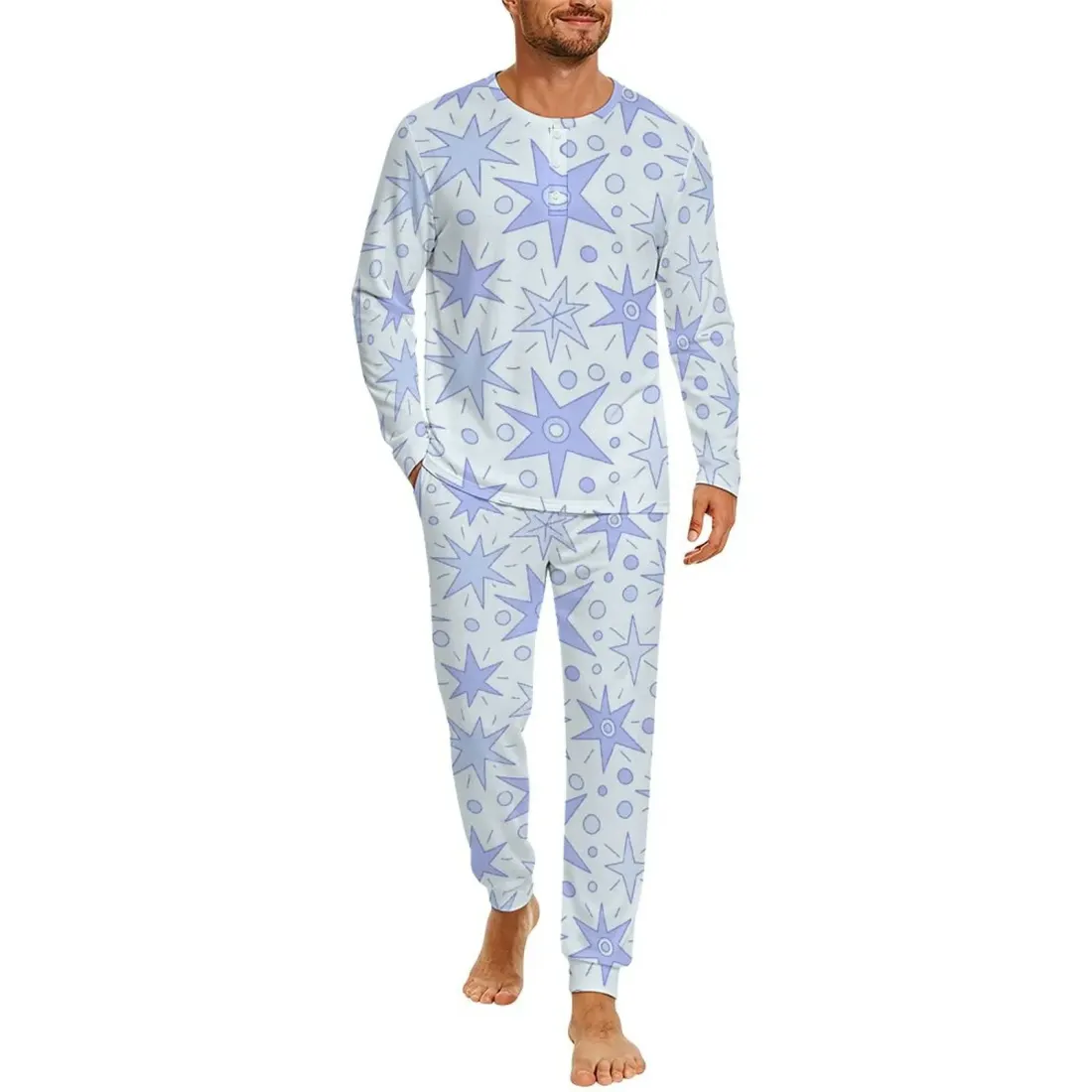 Men's Long Sleeve Henley Collar Pajama Set — photo 2