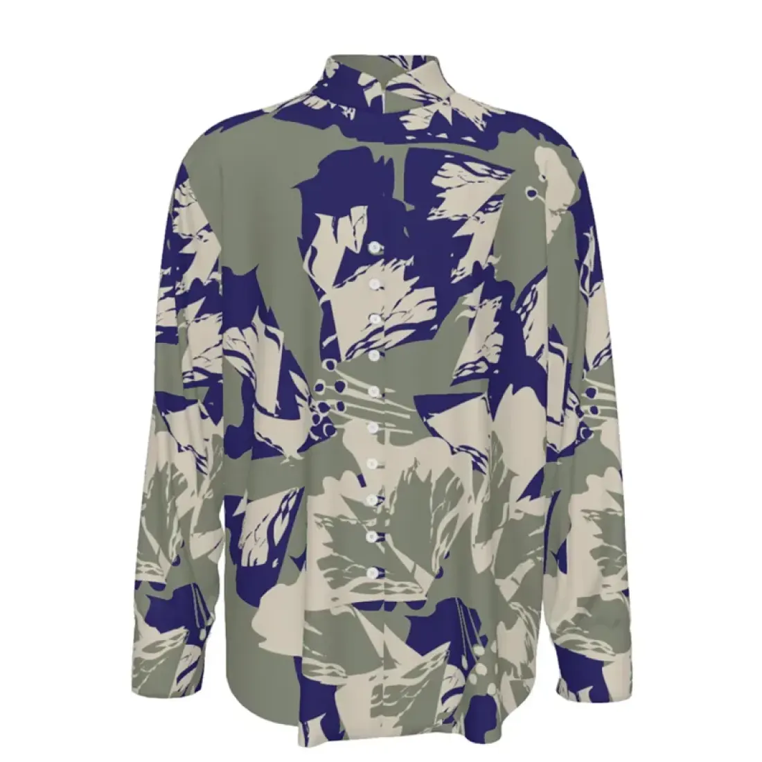 Mandarin Collar Multi-Button Long Sleeve Shirt