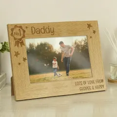 Personalised Wooden Photo Frame, Custom Engraved Dad Gift, 6x4 Mantelpiece Oak-Effect Frame thumbnail 1