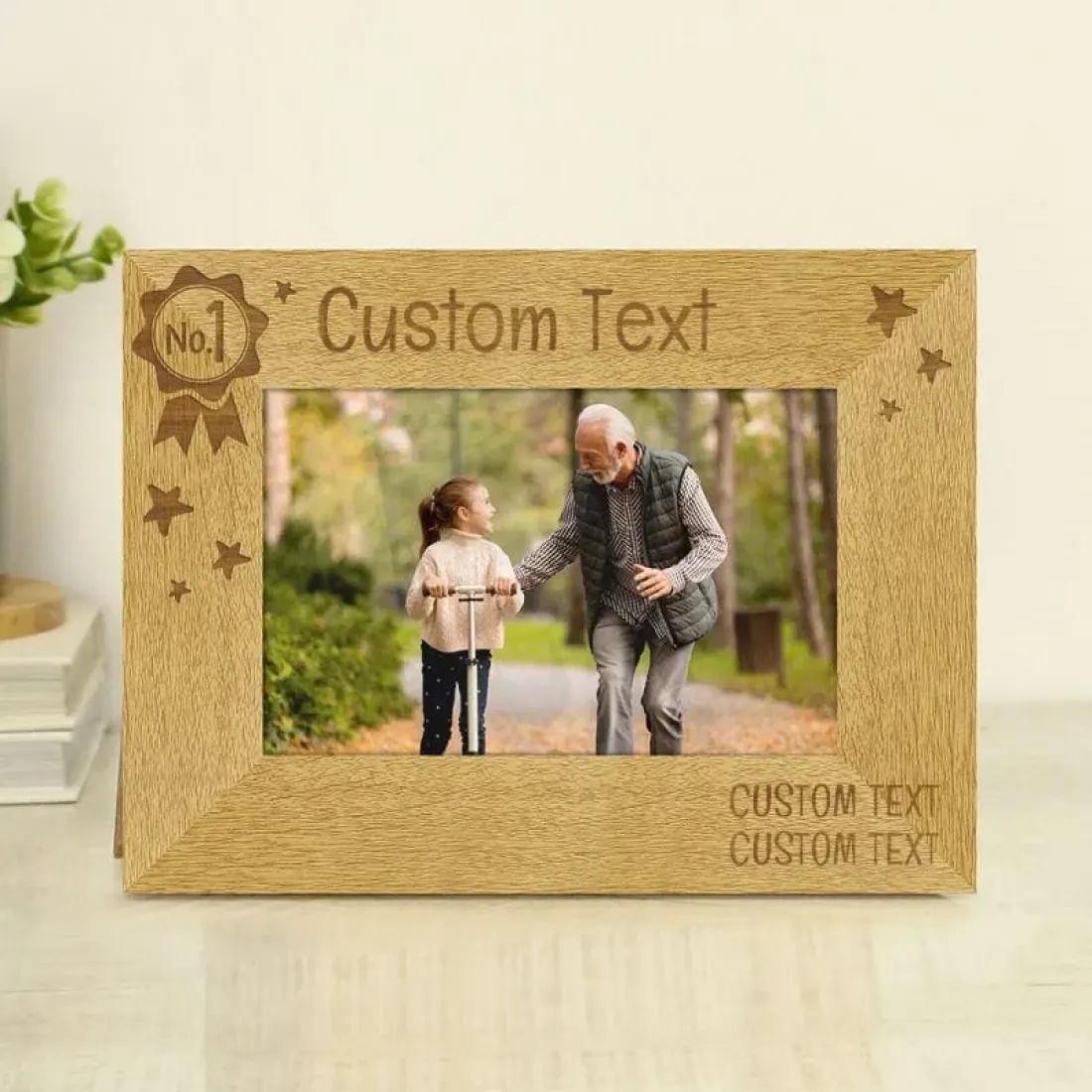 Personalised Wooden Photo Frame, Custom Engraved Dad Gift, 6x4 Mantelpiece Oak-Effect Frame — photo 2