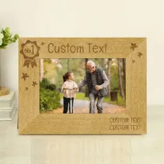 Personalised Wooden Photo Frame, Custom Engraved Dad Gift, 6x4 Mantelpiece Oak-Effect Frame thumbnail 2