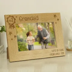 Personalised Wooden Photo Frame, Custom Engraved Dad Gift, 6x4 Mantelpiece Oak-Effect Frame thumbnail 4