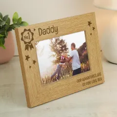 Personalised Wooden Photo Frame, Custom Engraved Dad Gift, 6x4 Mantelpiece Oak-Effect Frame thumbnail 5