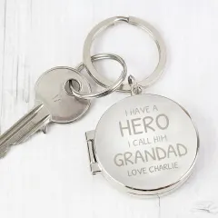 Personalised Grandad Photo Keyring, Engraved Silver Tone Memorial Keepsake Keychain thumbnail 1