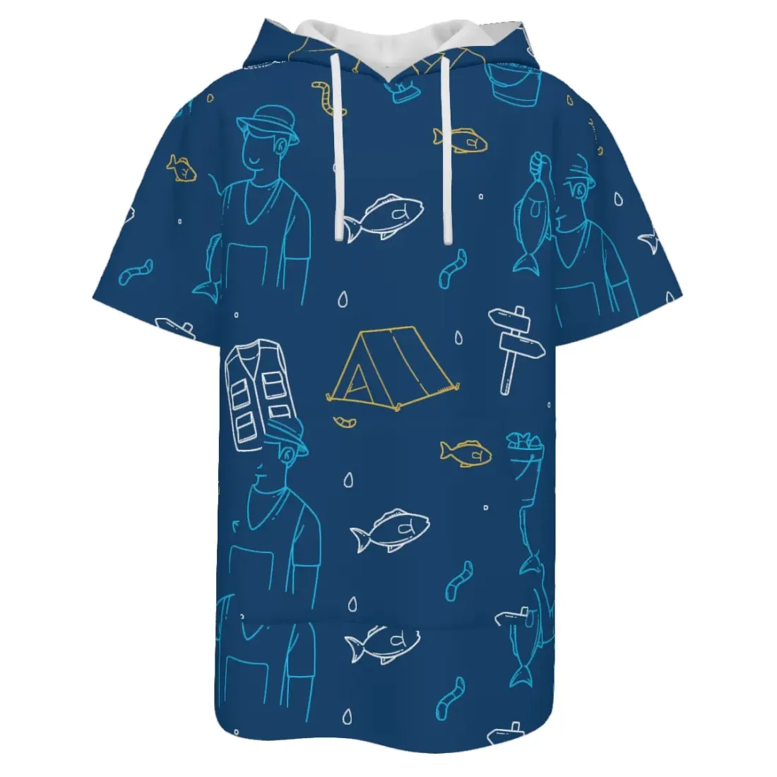 Men's Short Sleeve Drawstring Front Pocket Hoodie