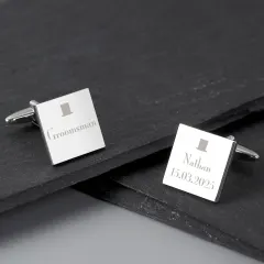 Personalised Groomsman Cufflinks, Custom Engraved Wedding Date Gift, Square Silver Cufflinks for Ushers thumbnail 1