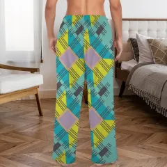Custom Men's Flannel Pajama Trousers (Model L76) thumbnail 2