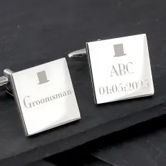 Personalised Groomsman Cufflinks, Custom Engraved Wedding Date Gift, Square Silver Cufflinks for Ushers thumbnail 2