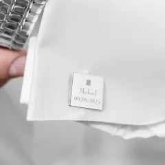 Personalised Groomsman Cufflinks, Custom Engraved Wedding Date Gift, Square Silver Cufflinks for Ushers thumbnail 3
