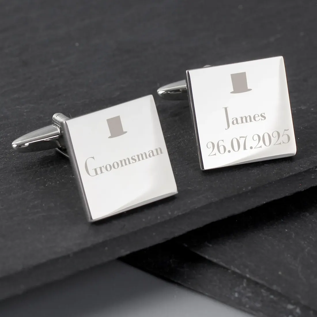 Personalised Groomsman Cufflinks, Custom Engraved Wedding Date Gift, Square Silver Cufflinks for Ushers — photo 4