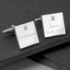 Personalised Groomsman Cufflinks, Custom Engraved Wedding Date Gift, Square Silver Cufflinks for Ushers thumbnail 4