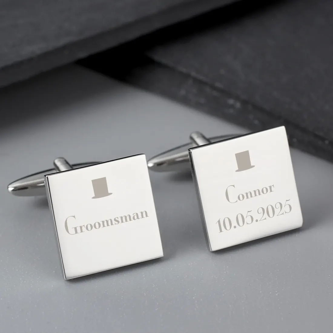 Personalised Groomsman Cufflinks, Custom Engraved Wedding Date Gift, Square Silver Cufflinks for Ushers — photo 5