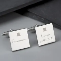 Personalised Groomsman Cufflinks, Custom Engraved Wedding Date Gift, Square Silver Cufflinks for Ushers thumbnail 5