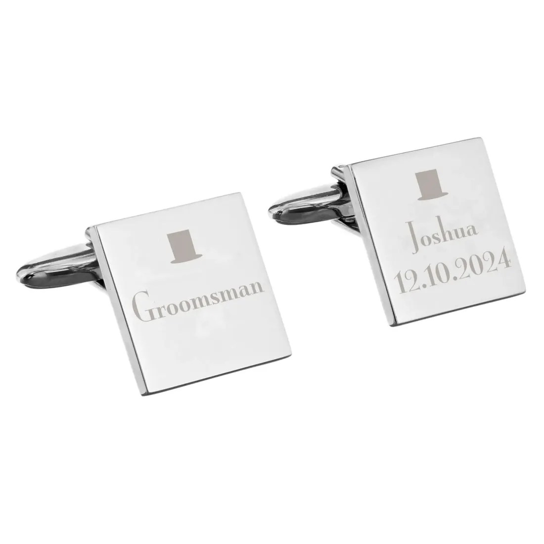 Personalised Groomsman Cufflinks, Custom Engraved Wedding Date Gift, Square Silver Cufflinks for Ushers — photo 6