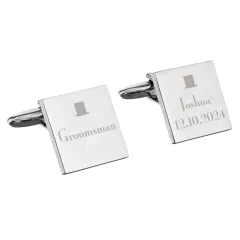 Personalised Groomsman Cufflinks, Custom Engraved Wedding Date Gift, Square Silver Cufflinks for Ushers thumbnail 6