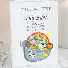 Personalised Noahs Ark Holy Bible, Custom Engraved Baby Keepsake, Christian Baptism Present thumbnail 2
