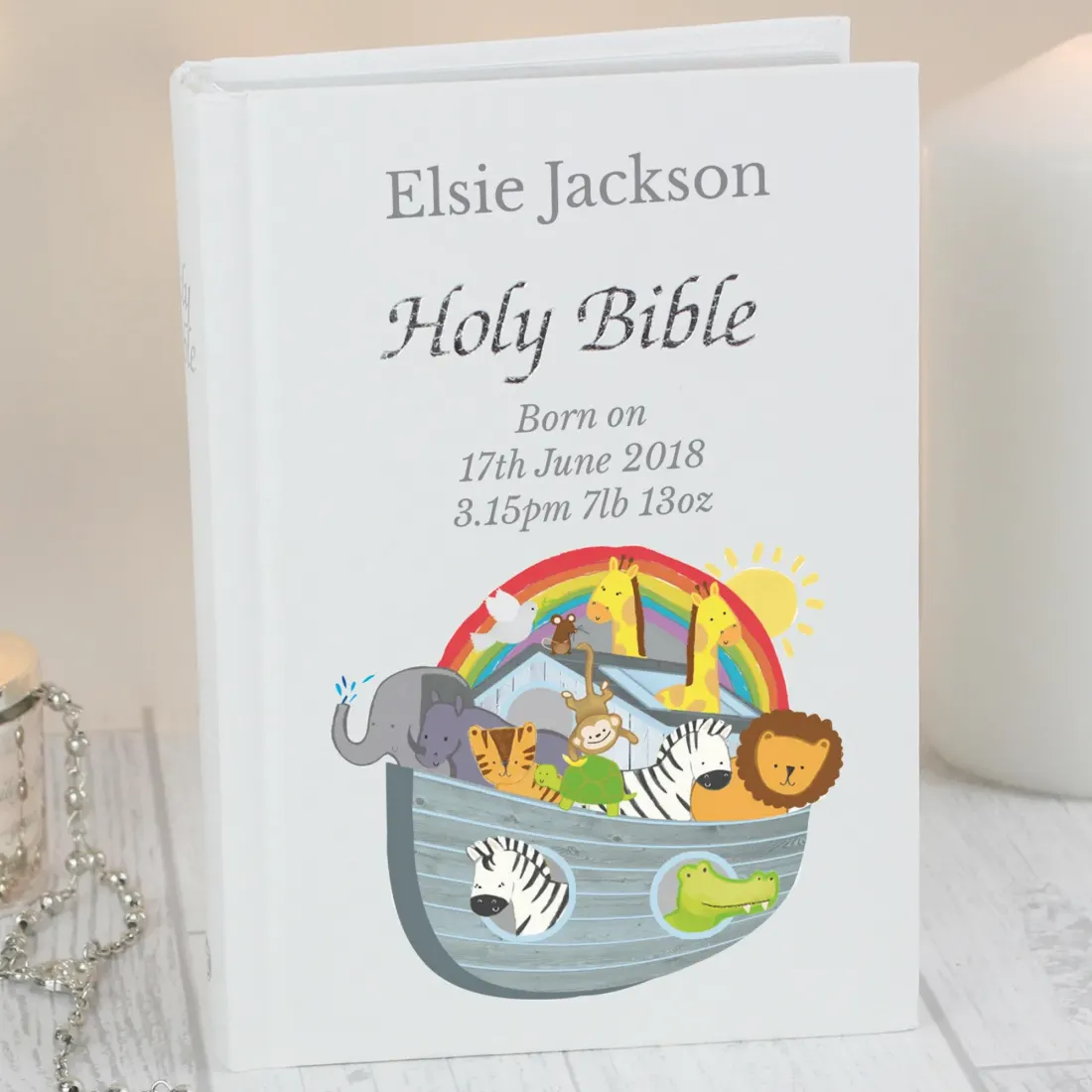 Personalised Noahs Ark Holy Bible, Custom Engraved Baby Keepsake, Christian Baptism Present — photo 3