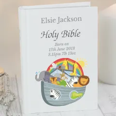 Personalised Noahs Ark Holy Bible, Custom Engraved Baby Keepsake, Christian Baptism Present thumbnail 3