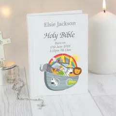 Personalised Noahs Ark Holy Bible, Custom Engraved Baby Keepsake, Christian Baptism Present thumbnail 5