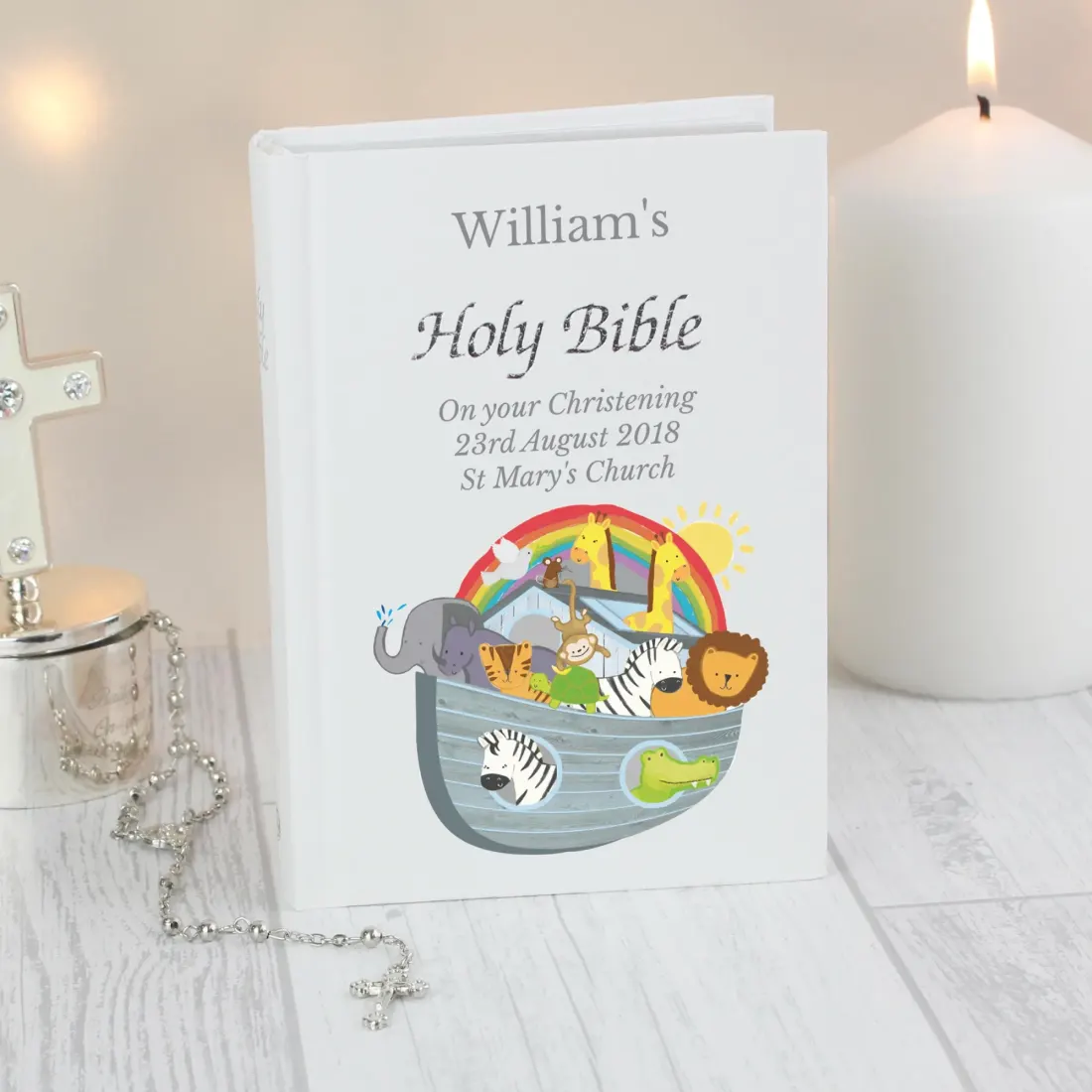 Personalised Noahs Ark Holy Bible, Custom Engraved Baby Keepsake, Christian Baptism Present — photo 6