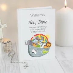 Personalised Noahs Ark Holy Bible, Custom Engraved Baby Keepsake, Christian Baptism Present thumbnail 6
