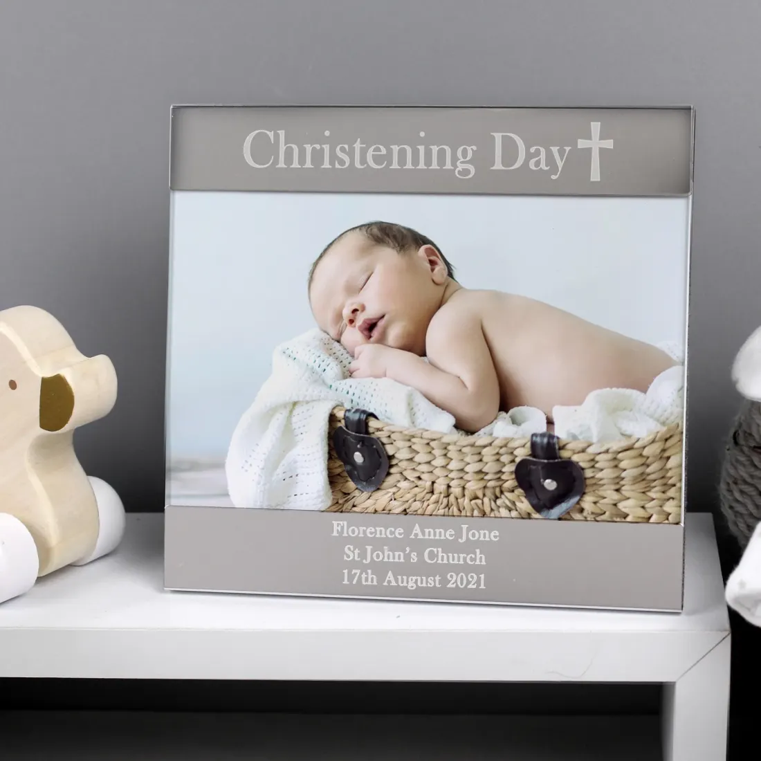 Personalised Christening Photo Frame, Engraved Cross Keepsake (6x4)