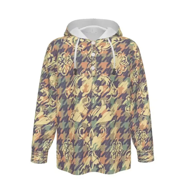 Man's Half Button Hooded Long Sleeve Sweatshirt