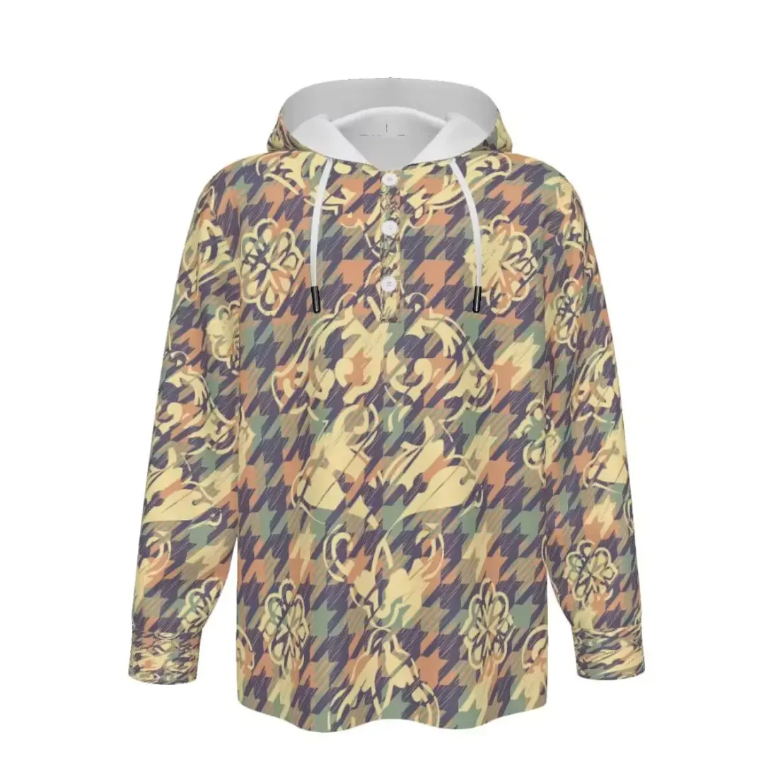 Man's Half Button Hooded Long Sleeve Sweatshirt