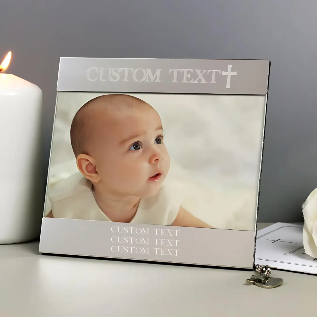 Personalised Christening Photo Frame, Engraved Cross Keepsake (6x4) — photo 2
