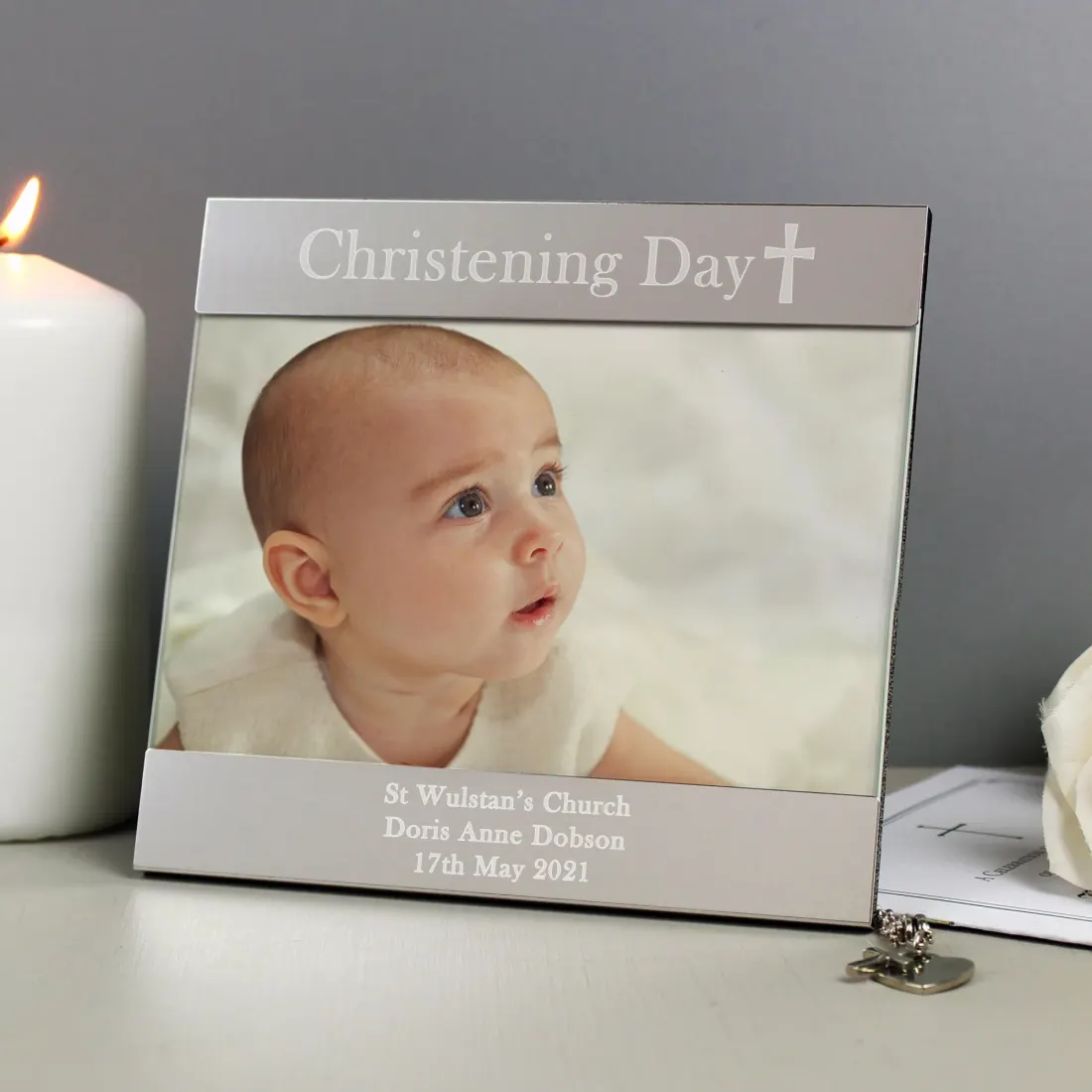 Personalised Christening Photo Frame, Engraved Cross Keepsake (6x4) — photo 4