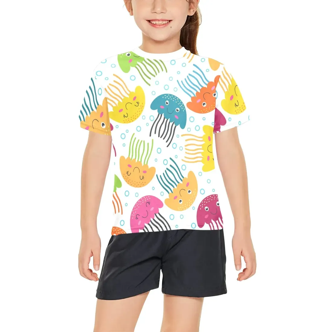 Big Girls' All Over Print Crew Neck T-Shirt(Model T40-2)