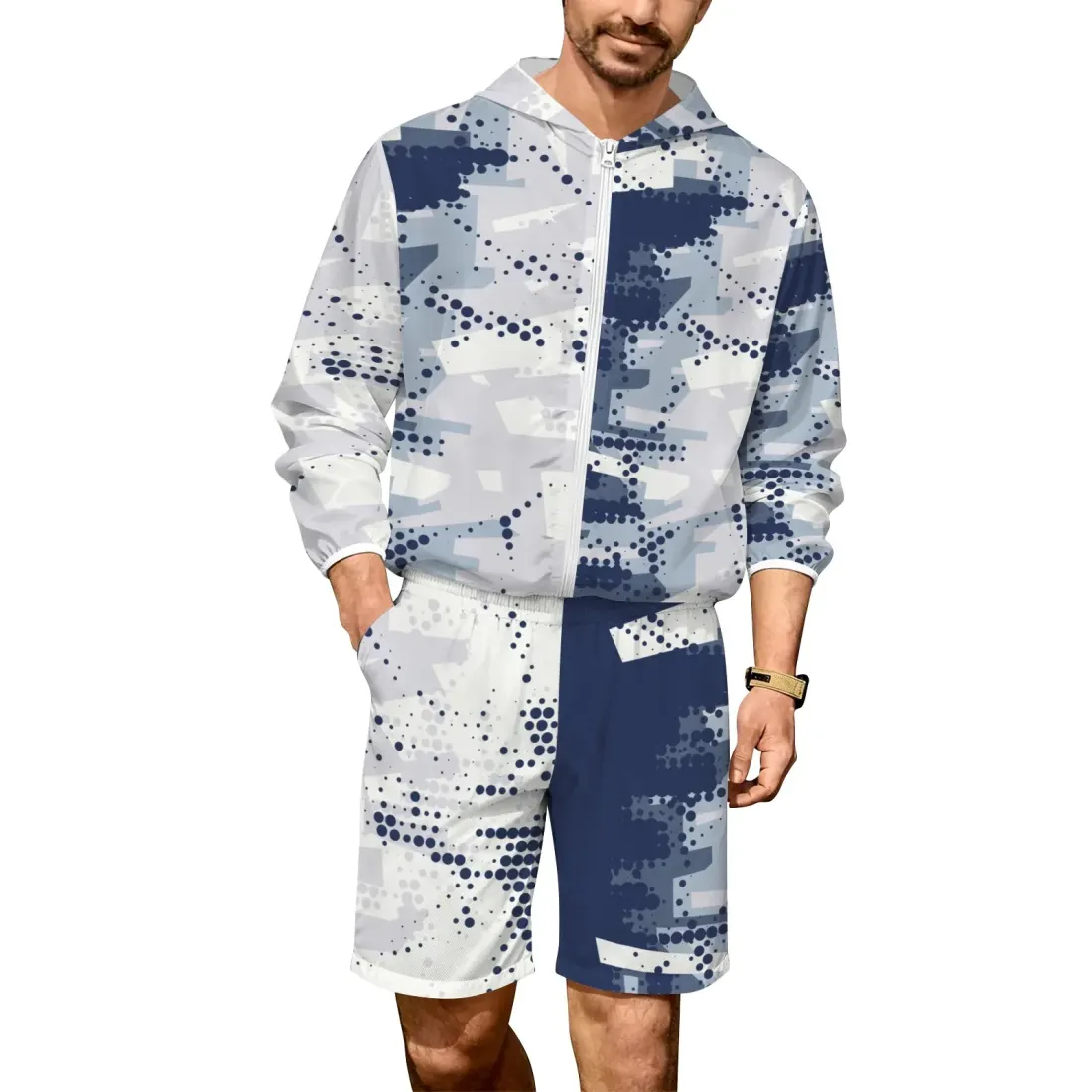 Men's Lightweight Outdoor Hoodie & Shorts Set (Model Sets 34) — photo 3