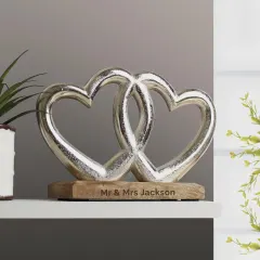 Intertwined Hearts Ornament, Silver Finish, Custom Engraved Wood Base Keepsake thumbnail 3