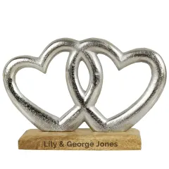 Intertwined Hearts Ornament, Silver Finish, Custom Engraved Wood Base Keepsake thumbnail 6