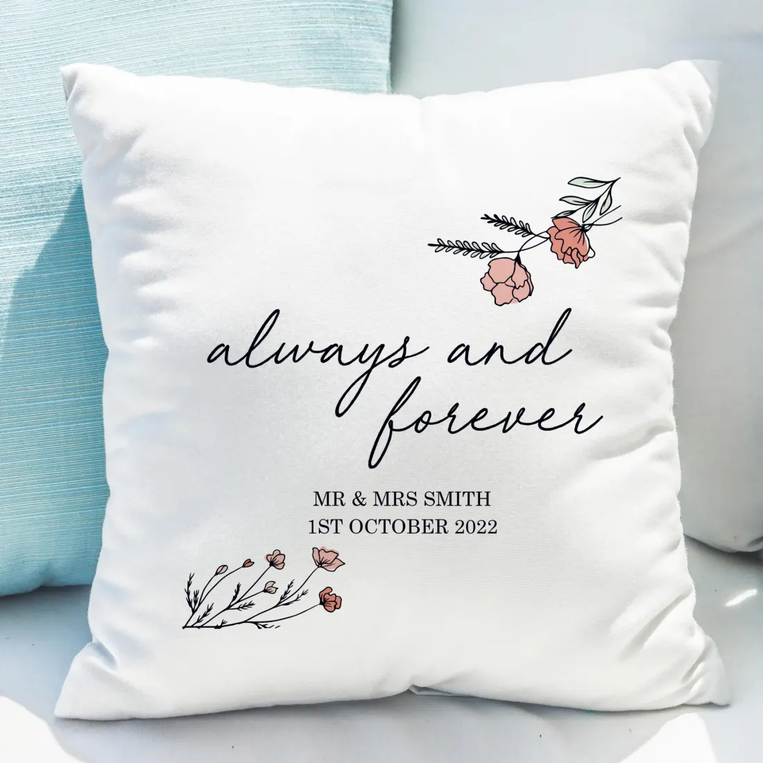 Personalised Floral Anniversary Cushion, Romantic Wedding Gift, UK Home Décor
