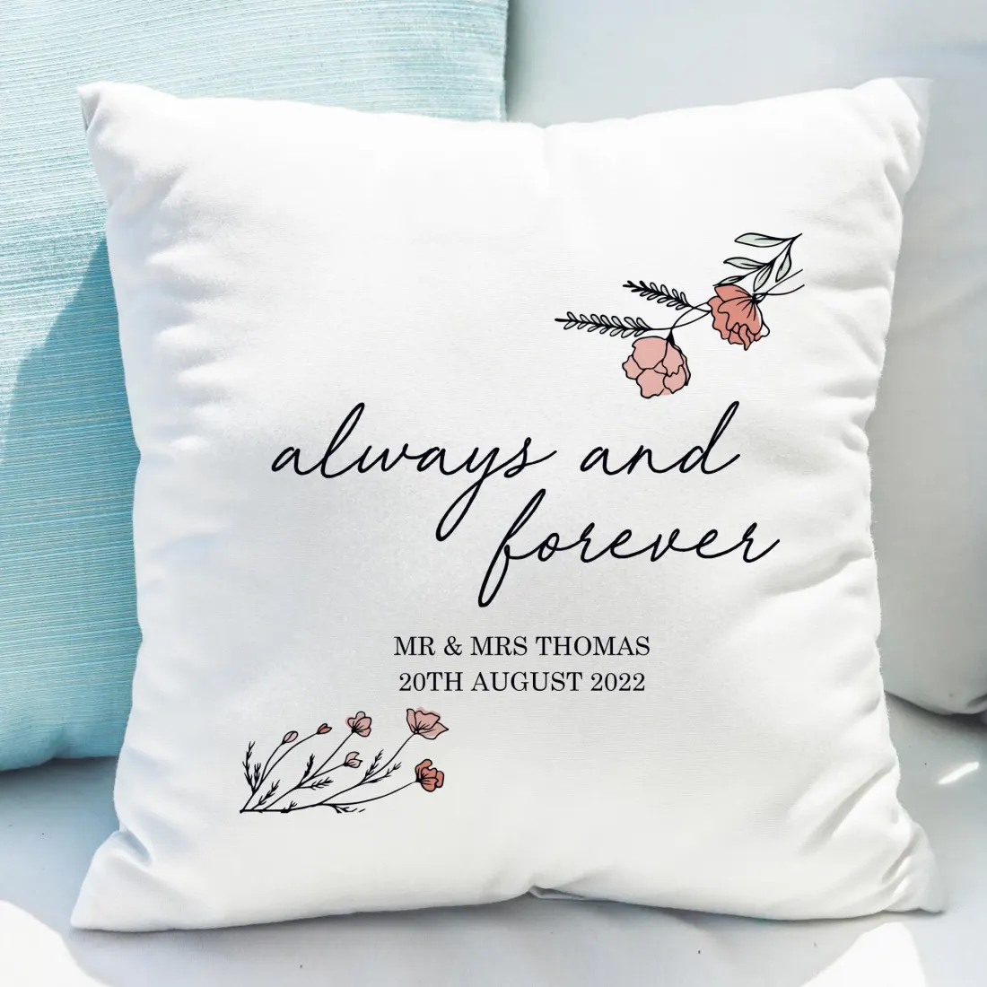 Personalised Floral Anniversary Cushion, Romantic Wedding Gift, UK Home Décor — photo 3